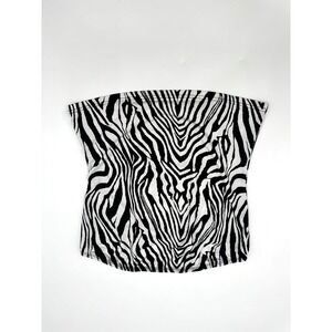 Zebra Strapless Tube Top Black & White Womens Large Stretch Mesh Layers Festival